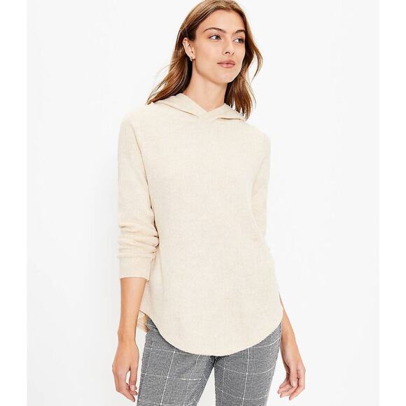 Ann Taylor LOFT Size Small Cozy Tunic Hoodie Sweater Tan Pullover Soft - Picture 1 of 5